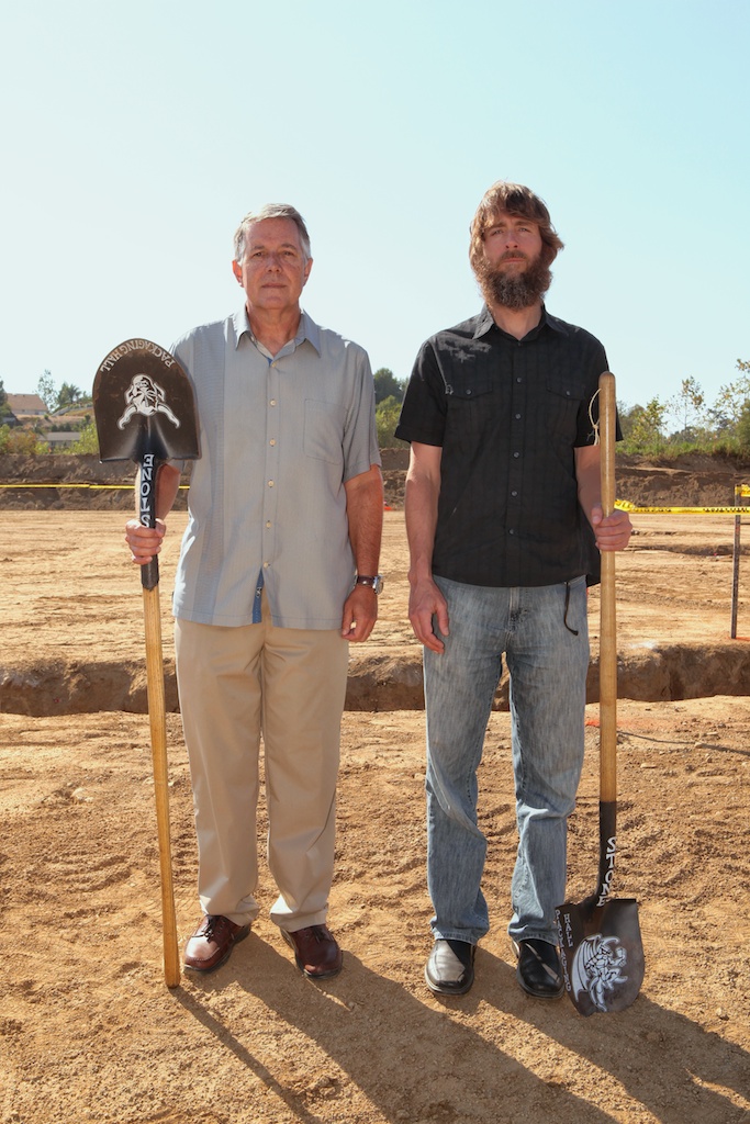 Steve & GK channel their inner American Gothic. (Shovels courtesy of our friends at Steven Smith Landscape Inc., decorated by our Head Gardener "Chili")