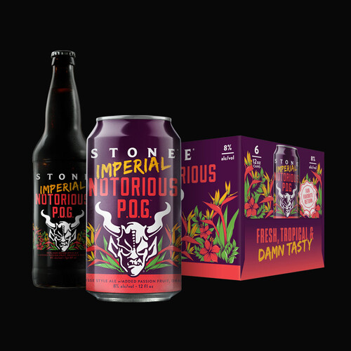 Stone Imperial Notorious P.O.G. can, bottle and six-pack