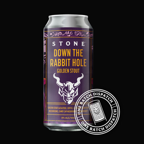 Stone Down the Rabbit Hole Golden Stout can and One Batch Dispatch logo