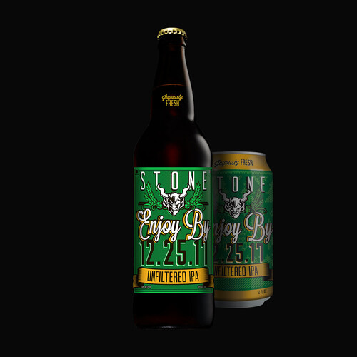 Stone Enjoy By 12.25.17 Unfiltered IPA bottle and can
