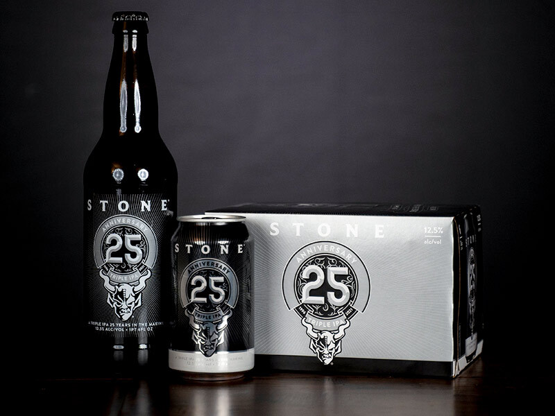 Stone 25th Anniversary Triple IPA bottle can & six-pack