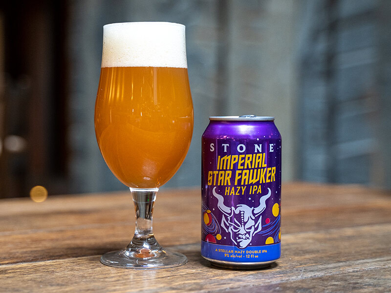 Stone Imperial Star Fawker Hazy IPA glass and can