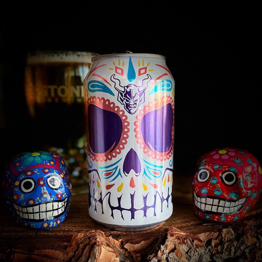 beer can with sugar skulls