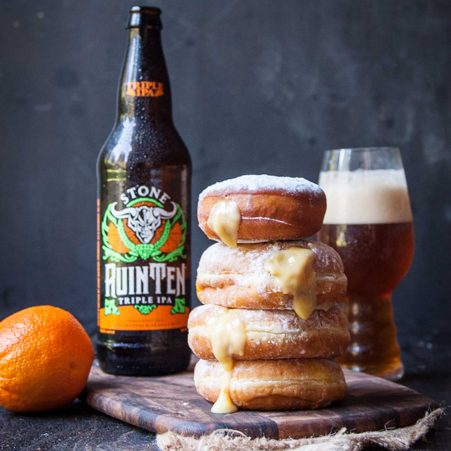 Stone RuinTen Triple IPA w/ Orange Peel & Vanilla Bean Cream-Filled Doughnuts