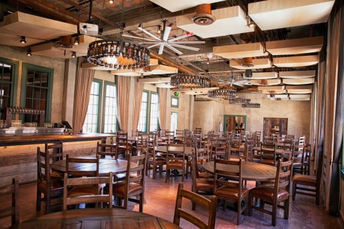 the dining room and indoor bar empty