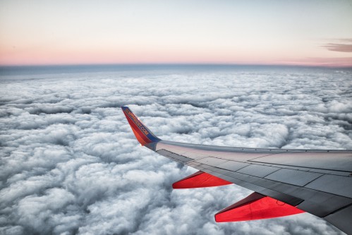 Wing of southwest airplane from the sky