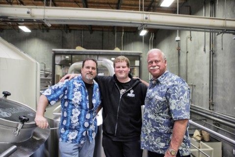 Mitch Steele, Brandon Sieminski and Ken Wright in the brewhouse