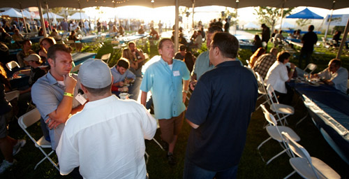 People talking at the brewer's reception