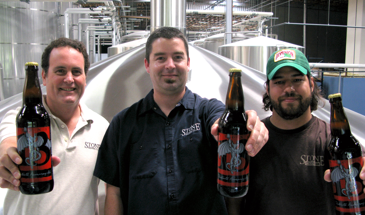 Mitch, John & Tom Brewers Mitch Steele, John Egan, and Tom Garcia showing off their creation