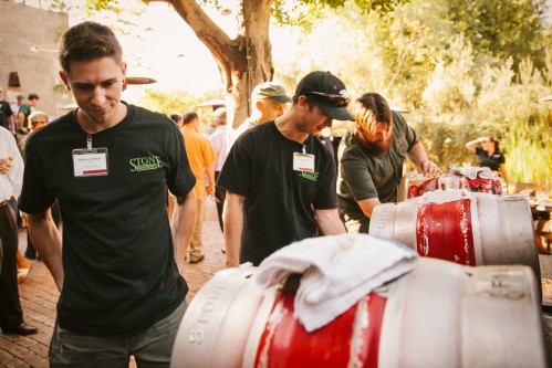 Stone brewers with casks