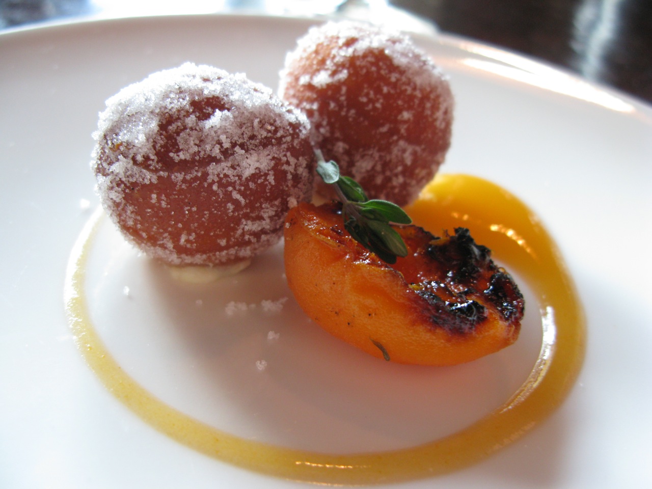 Honey and Lemon Thyme-grilled Apricots with Sweet Cheese Donuts, paired with Moortgat Maredsous 10 Triple