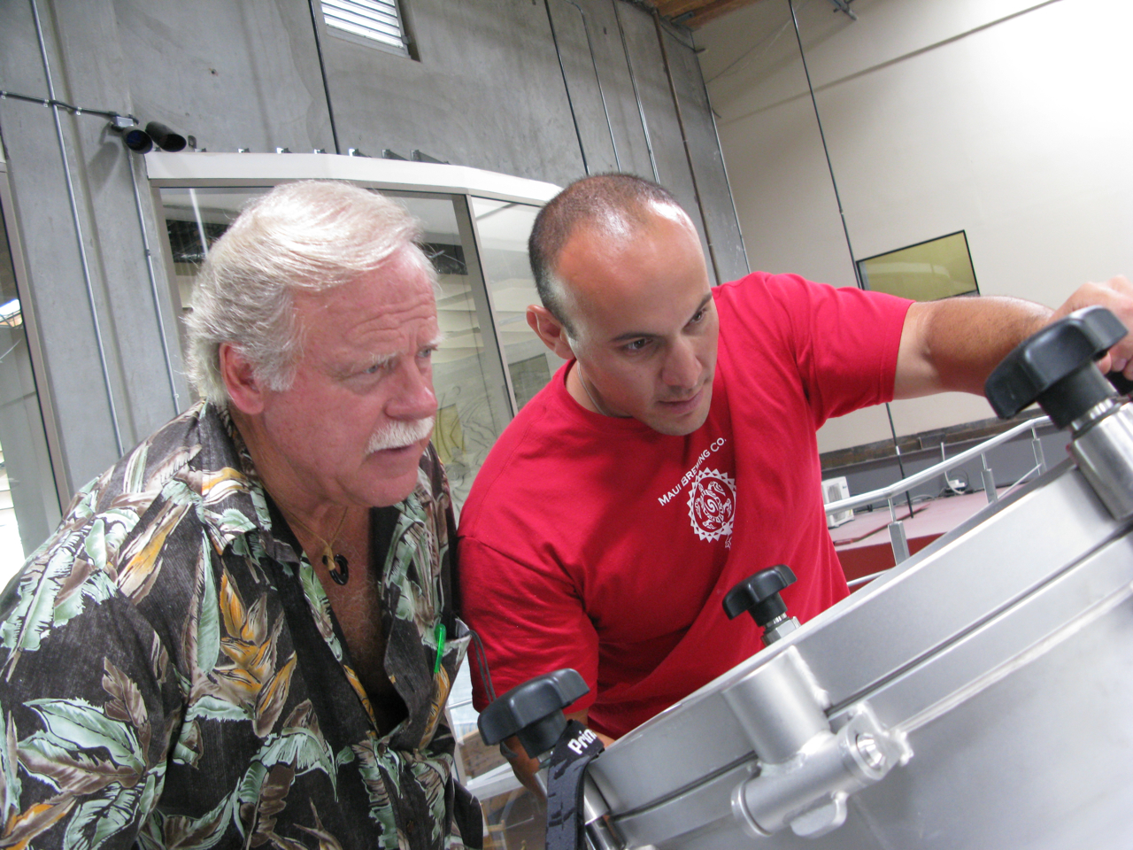 Ken Schmidt and Garrett Marrero monitoring the brew