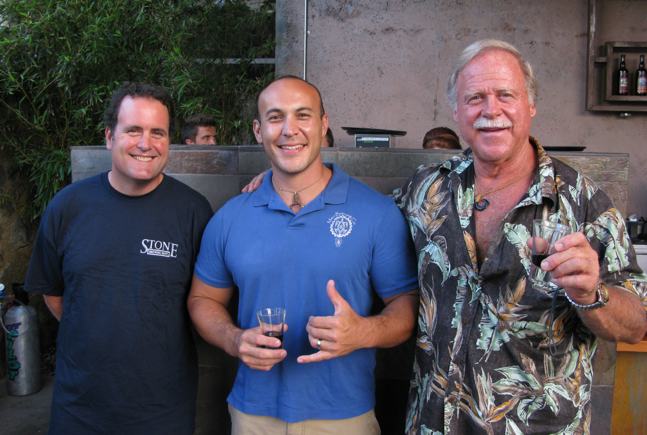Stone Head Brewer Mitch Steele, Garrett Marrero from Maui Brewing Co., and talented homebrewer Ken Schmidt. Stone Head Brewer Mitch Steele, Garrett Marrero from Maui Brewing Co., and talented homebrewer Ken Schmidt.