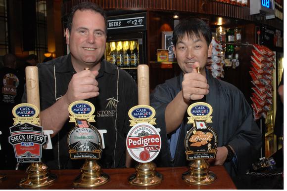 Mitch with talented former Stone brewer, Toshi Ishii. After leaving Stone, Toshi founded Yo-Ho Brewing Co. in Tokyo. He contributed Japan's first Real Ale to the festival, Yo-Ho Tokyo Black Real Ale.