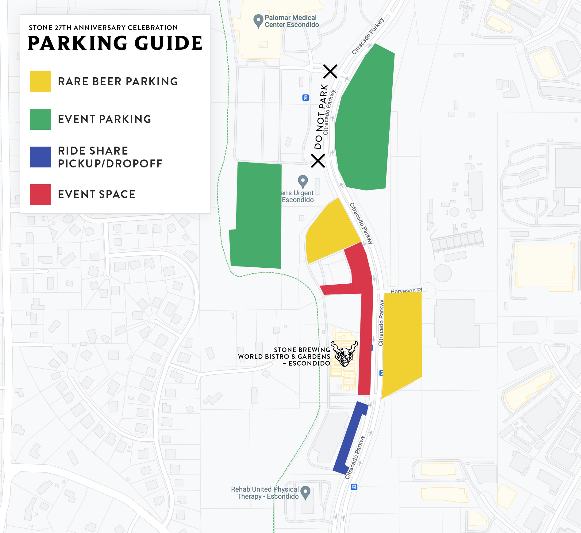 parking map for Stone's 27th anniversary celebration