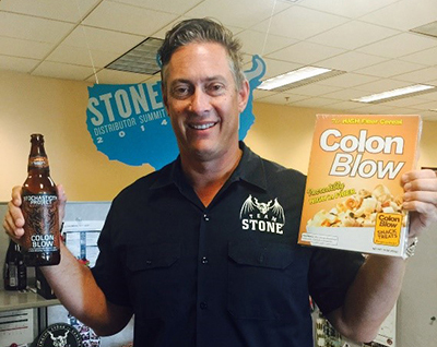 Stone Vice President of Sales Todd Karnig with a box of Colon Blow (yes, it exists!)