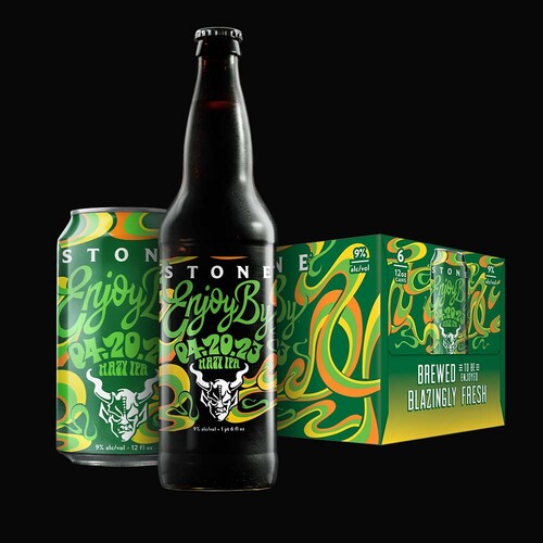 Stone Enjoy By 04.20.23 Hazy IPA can, bottle and six-pack