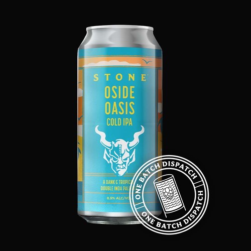 can of Stone Oside Oasis Cold IPA with the one batch dispatch stamp