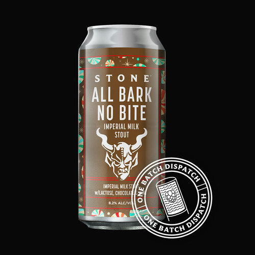 Stone all bark no bite imperial milk stout can and the one batch dispatch logo