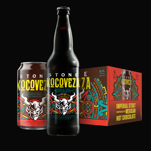 can, bottle and six-pack of stone xocoveza