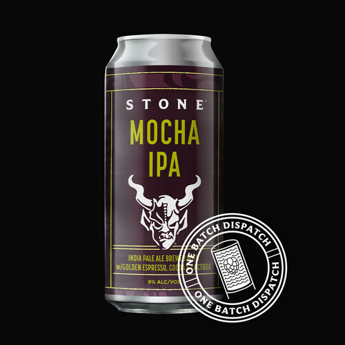 can of Stone Mocha IPA and the one batch dispatch logo