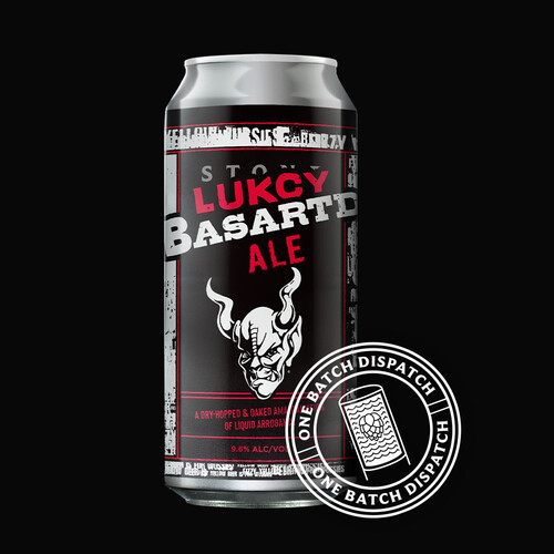 can of lucky bastard ale beer and the one batch dispatch stamp