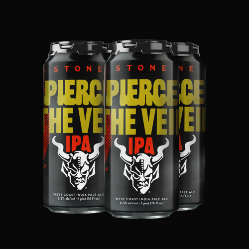 Four Stone Pierce the Veil IPA cans displayed together against a black background.