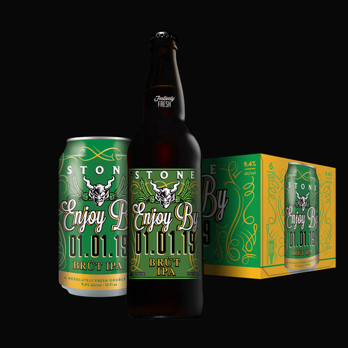 Stone Enjoy By 01.01.19 BRÜT IPA bottle, can & six-pack