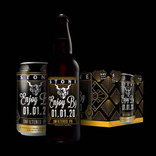 Stone Enjoy By 01.01.20 Unfiltered IPA bottle, can and six-pack