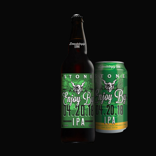 Stone Enjoy By 04.20.18 IPA bottle and can