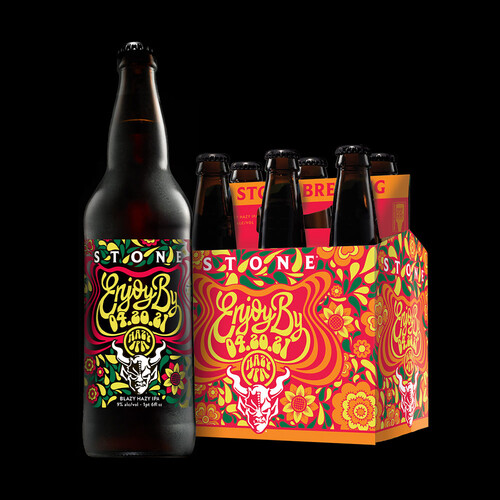 Stone Enjoy By 04.20.21 Hazy IPA bottle and six-pack