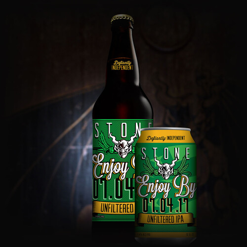 Stone Enjoy By 07.04.17 Unfiltered IPA bottle and can