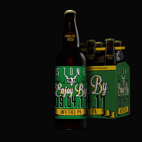 Stone Enjoy By 09.04.17 Unfiltered IPA bottle and six-pack