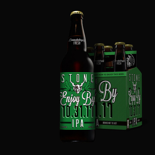 Stone Enjoy By 10.31.17 IPA bottle and six-pack