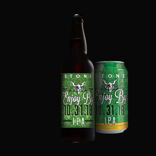 Stone Enjoy By 10.31.18 IPA bottle and can