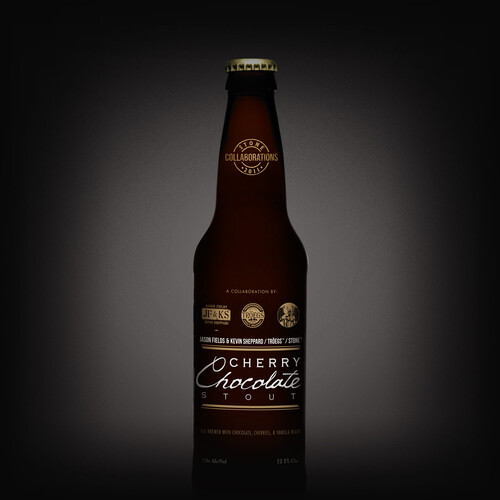 bottle of Jason Fields & Kevin Sheppard / Tröegs / Stone Cherry Chocolate Stout Aged in Rye Whiskey Barrels