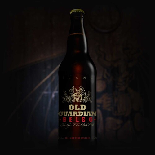 bottle of Stone Old Guardian BELGO Barley Wine