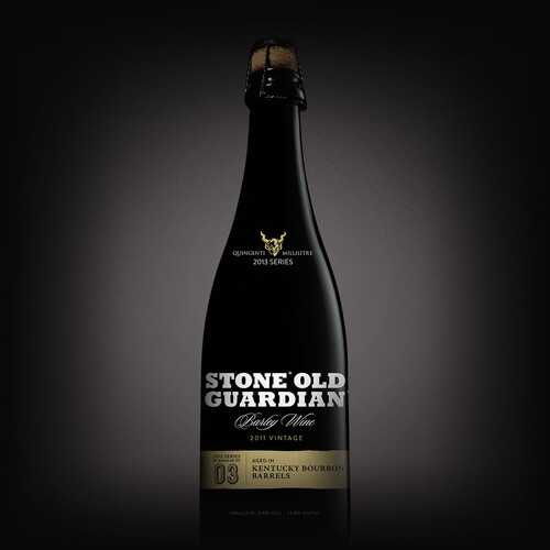 bottle of Stone Old Guardian Aged in Kentucky Bourbon Barrels