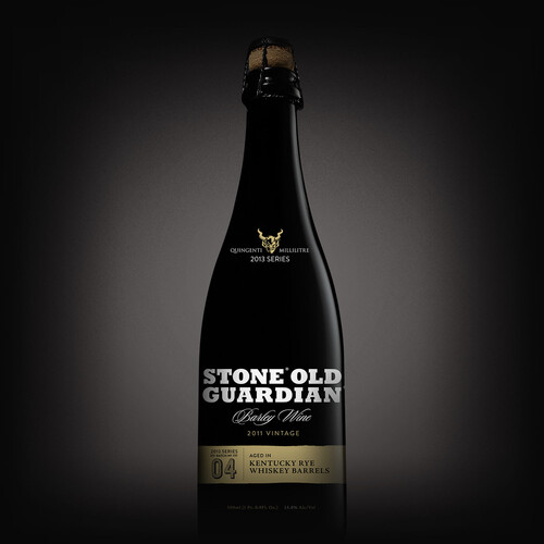 bottle of Stone Old Guardian Aged in Kentucky Rye Whiskey Barrels