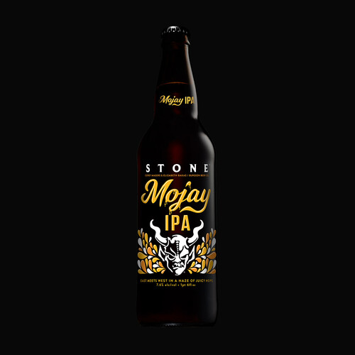 Corey Magers & Elizabeth Bakas / Burgeon Beer Company / Stone Mojay IPA bottle