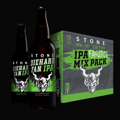 Stone Diehard Fan IPA bottles and the IPA Fanatics Mix Pack
