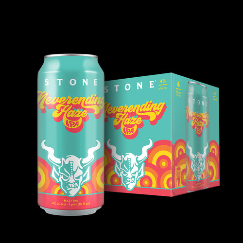 Stone Neverending Haze IPA can and four-pack