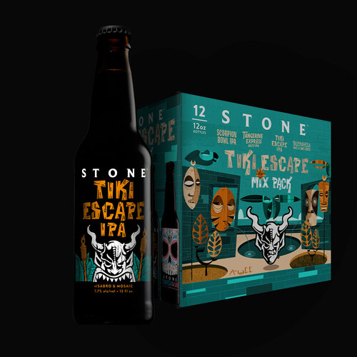 Stone Tiki Escape IPA bottle and the Tiki Escape Mix Pack