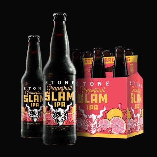Stone Grapefruit Slam IPA bottles and six-pack