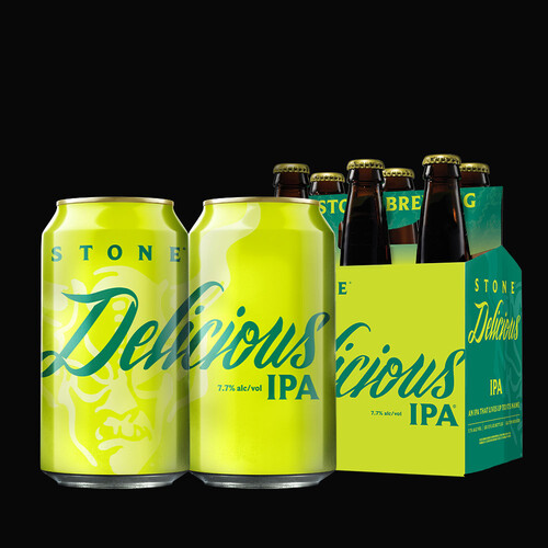 Stone Delicious IPA cans and bottles