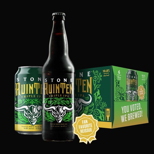 Stone RuinTen Triple IPA can, bottle & six-pack