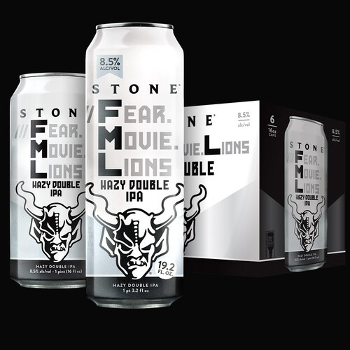 Stone ///Fear.Movie.Lions Hazy Double IPA cans and six-pack