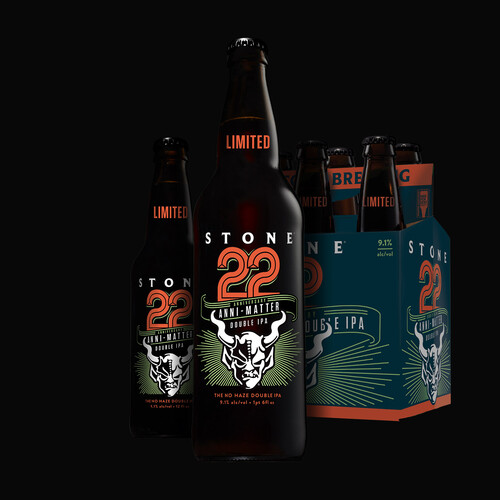 Stone 22nd Anniversary Anni-Matter Double IPA bottles and six-pack
