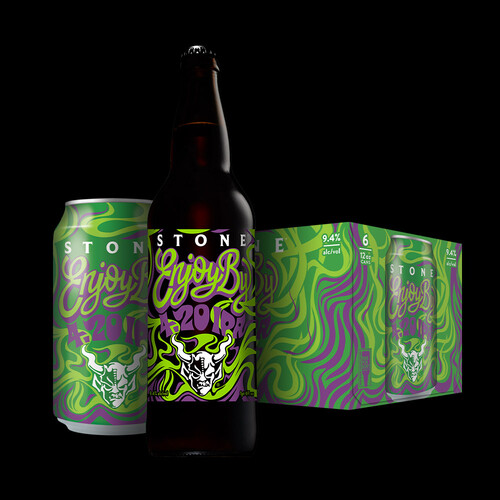 Stone Enjoy By 4.20 IPA bottle, can and six-pack