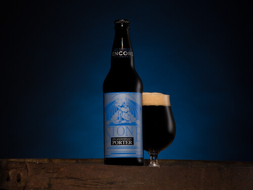 20th Anniversary Encore Series: Stone 6th Anniversary Porter bottle and glass